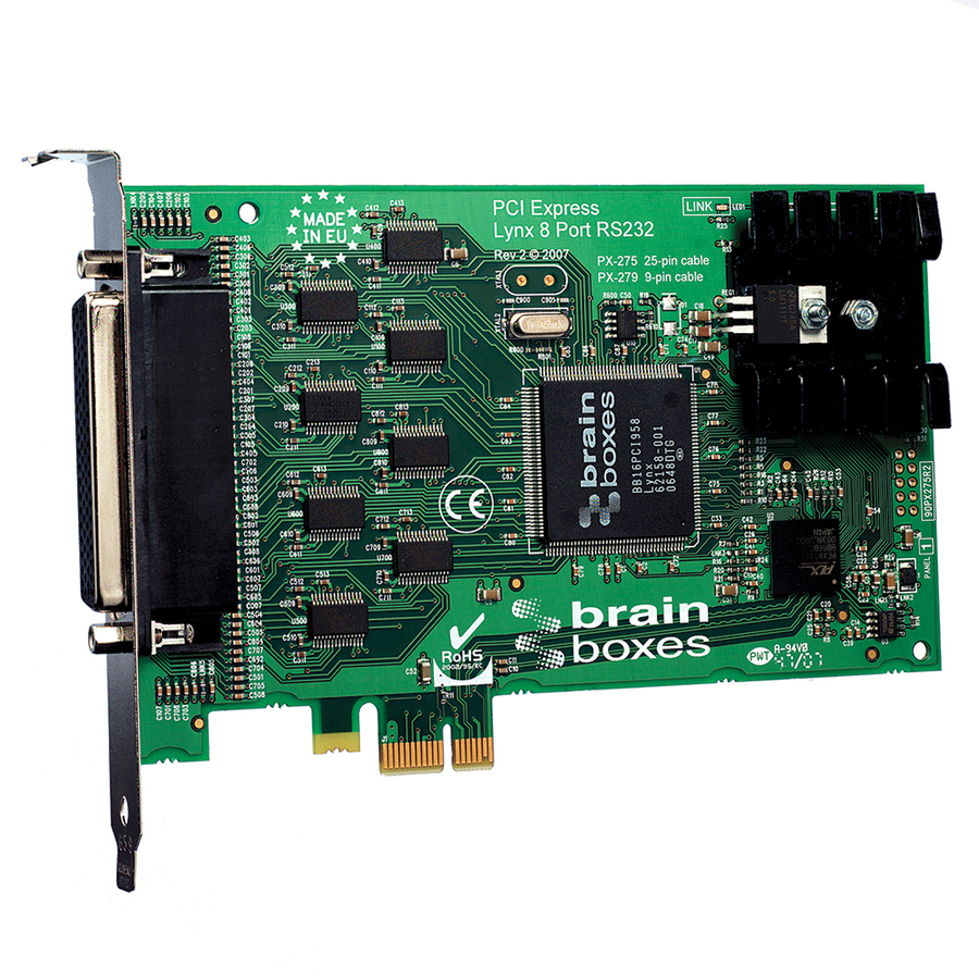 Brainboxes 8 Port RS232 PCI Express Serial Card 25 Pin Connectors