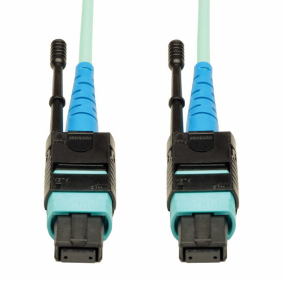 Eaton Tripp Lite Series 100G MTP/MPO Multimode OM3 Plenum-Rated Fiber Optic Cable (CXP), 24 Fiber, 100GBASE-SR10, Push/Pull Tabs, Aqua, 1 m