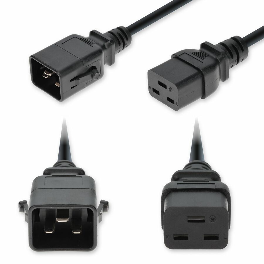 AddOn 8ft C20 Male to C19 Female P-Lock Compatible Industrial Grade 12 AWG 250V at 20A PVC SJT (Service Junior Thermoplastic) Black Power Cable