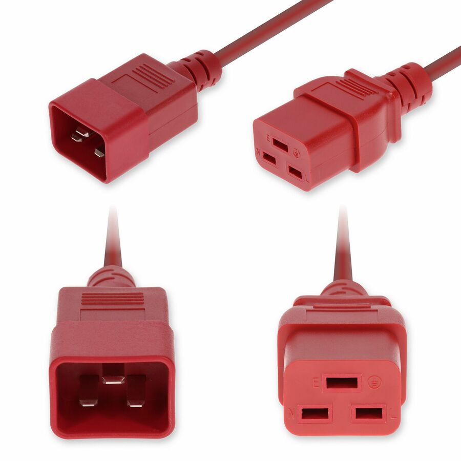 AddOn 8ft C20 Male to C19 Female P-Lock Compatible Industrial Grade 12 AWG 250V at 20A PVC SJT (Service Junior Thermoplastic) Red Power Cable