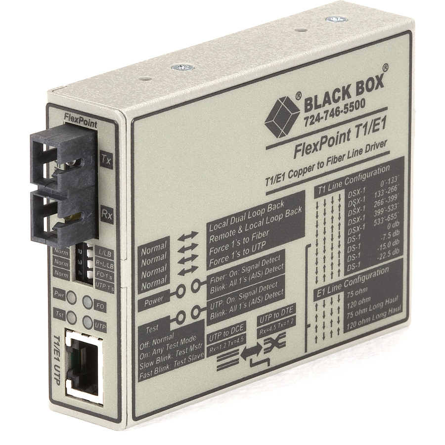 Black Box FlexPoint Modular Media Converter, RS-232 to Fiber, Single-Mode, 30 km, SC