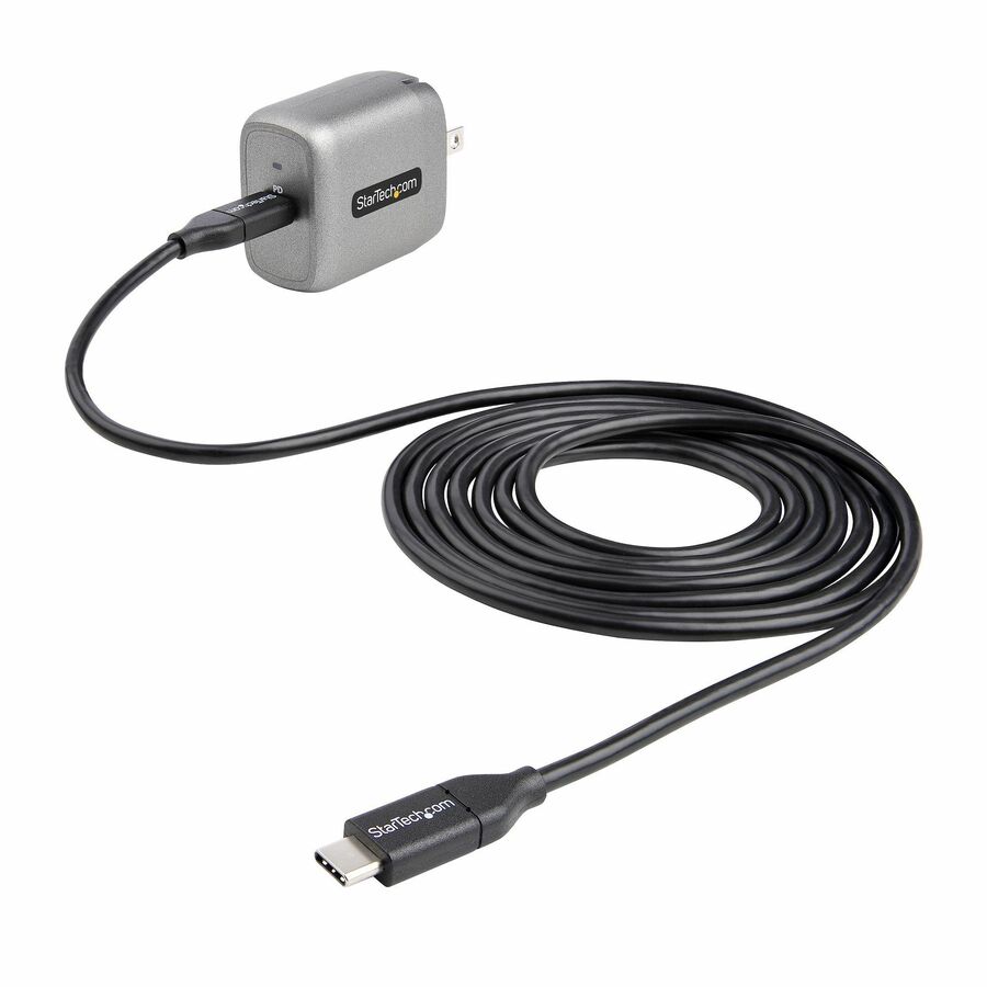 StarTech 30W USB-C Wall Charger, Portable GaN Charger with USB Power Delivery Fast Charging, 6ft Cable, USB-C Charger