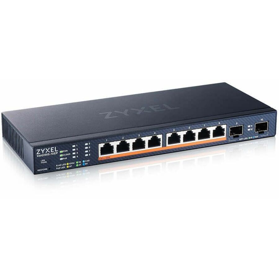 ZYXEL XMG1915-10EP 8-Port 2.5G Multi-Gigabit Smart Nebula Cloud Managed PoE Switch with 2 10G SFP+ Uplinks | 8 PoE+ / PoE++ Ports at 130W | Fanless