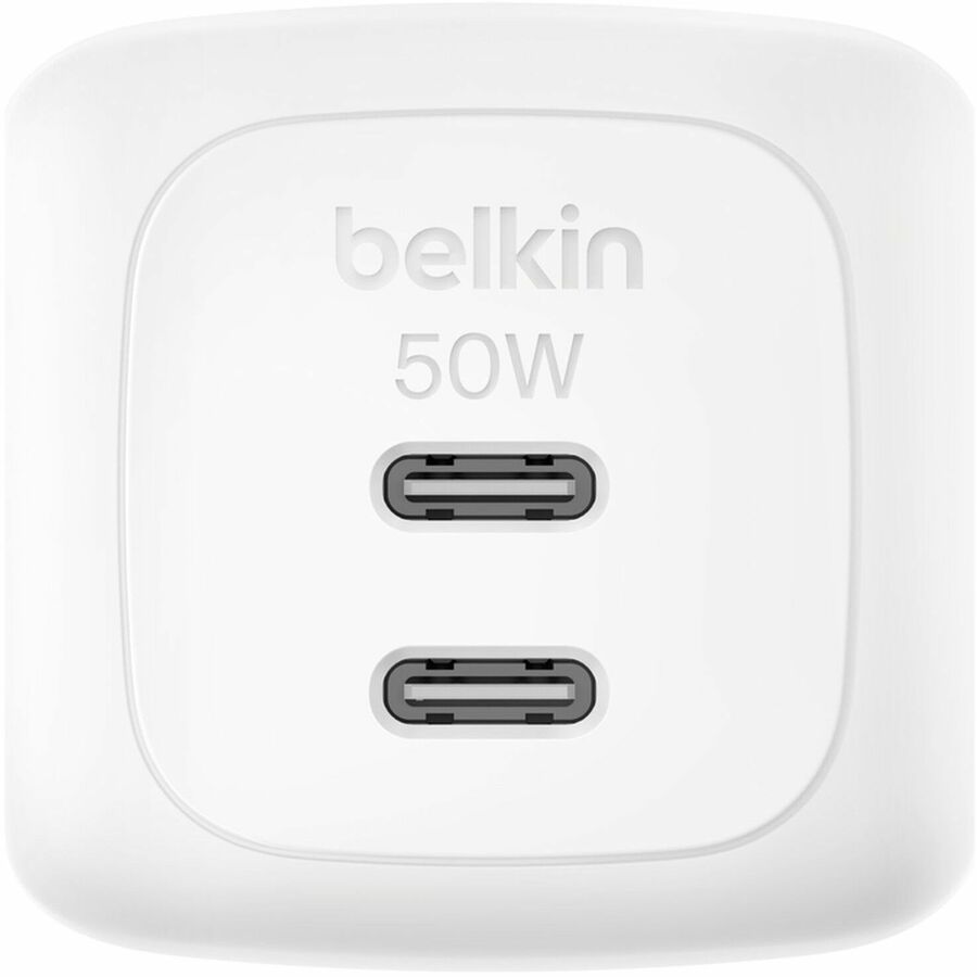 Belkin 50W Portable 2-Port USB-C Wall Charger - 2xUSB-C - Foldable Prongs - Power Adapter - White