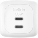 Belkin 50W Portable 2-Port USB-C Wall Charger - 2xUSB-C - Foldable Prongs - Power Adapter - White
