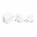Belkin 70W GaN 3-Port USB Wall Charger - 1xUSB-A, 2xUSB-C - Power Adapter - White