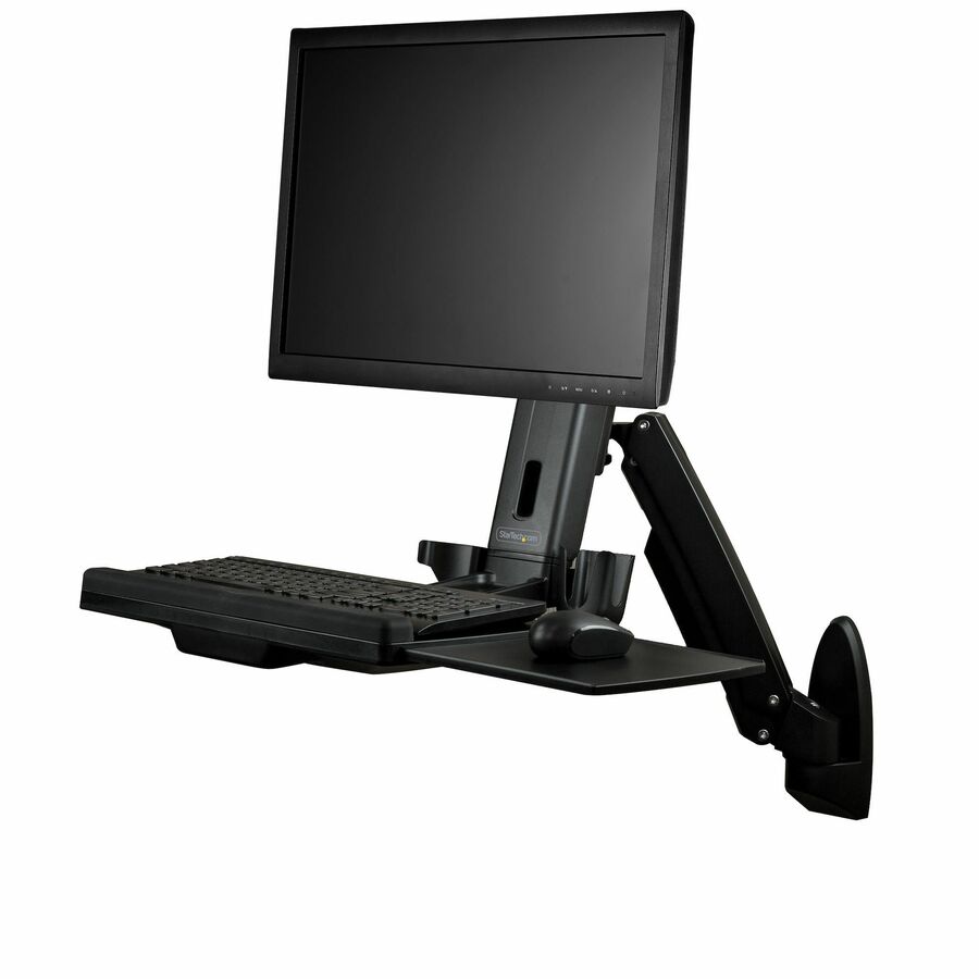 StarTech Wall Mount Workstation, Full Motion Standing Desk, Ergonomic Height Adjustable VESA Monitor/Keyboard Tray Arm, TAA