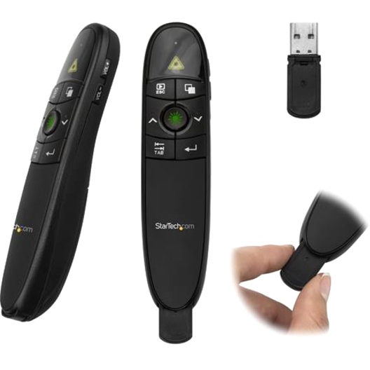 StarTech Wireless Presentation Remote with Green Laser Pointer, 90ft, USB Presentation Clicker for Mac/Windows, Batteries Incl., TAA