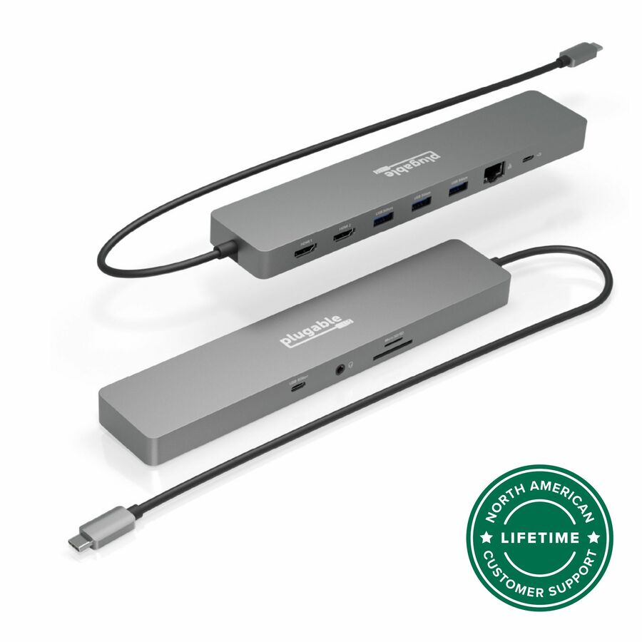 Plugable 11-in-1 USB-C Hub 100W USB-C Pass-through, Laptop Docking Station Dual Monitor with 4K 60Hz HDMI - Use for travel, hybrid work or in the classroom