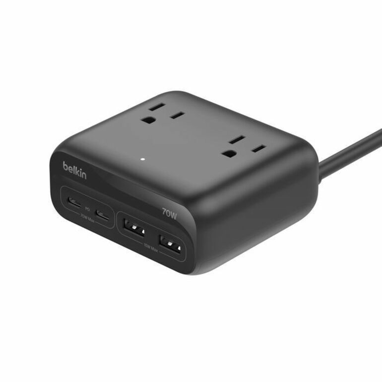 Belkin 3-Outlet Charging Station w/ 2x USB-A & 2x USB-C Ports 70W - 5ft/1.5m Cord - Straight Plug - Black