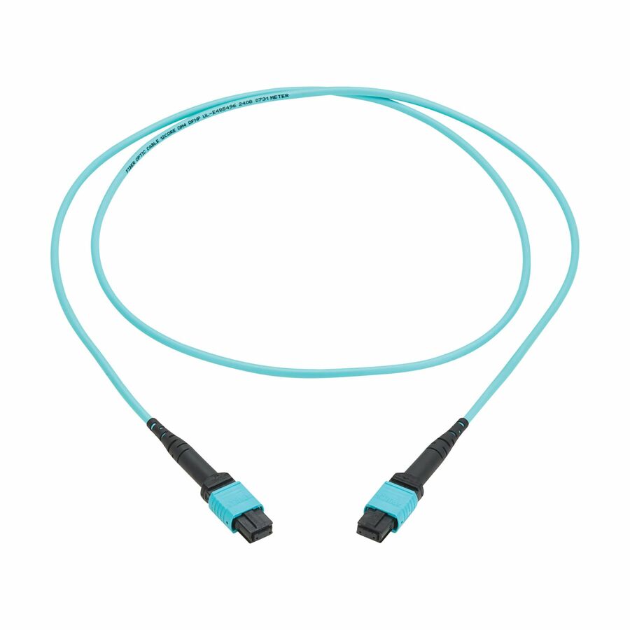 Eaton Tripp Lite Series 100G Multimode 50/125 OM4 Fiber Optic Cable (12F MPO/MPO-PC F/F), Type-A Polarity, OFNP, Aqua, 2 m (6.6 ft.), TAA