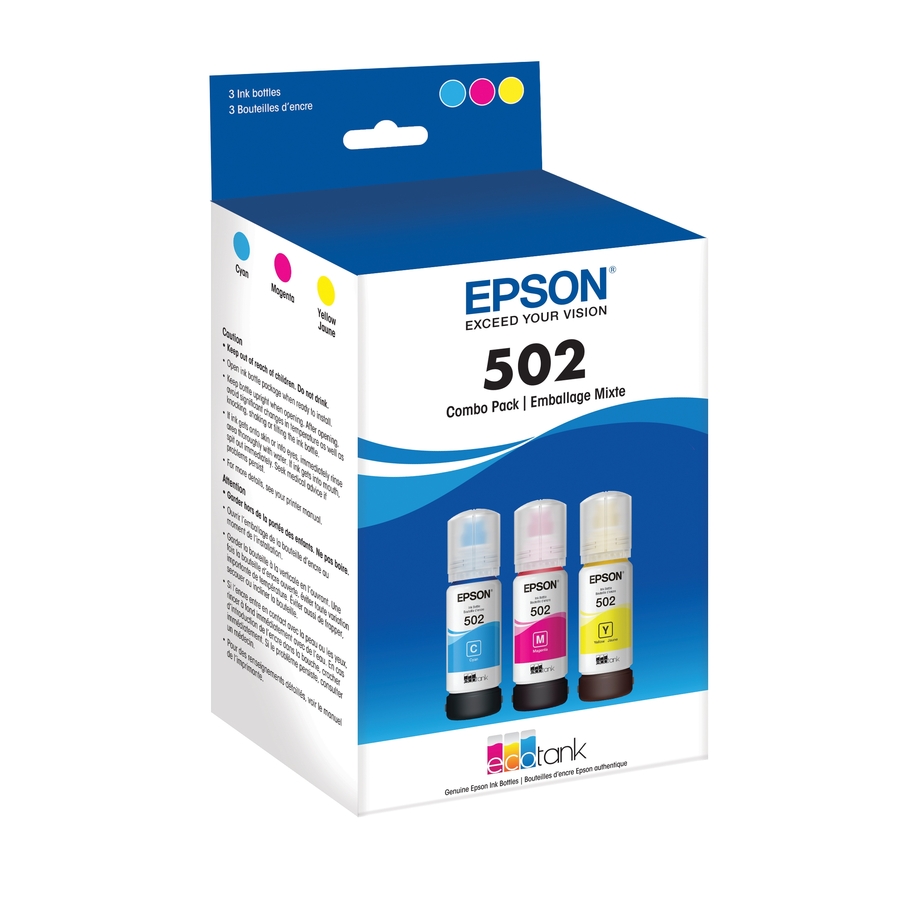 Epson T502, Multi-Color Ink Cartridges, C/M/Y 3-Pack