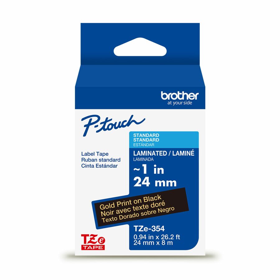Brother Genuine P-touch TZe354 GLD on BK Label Tape, Laminated, 24mmX8m