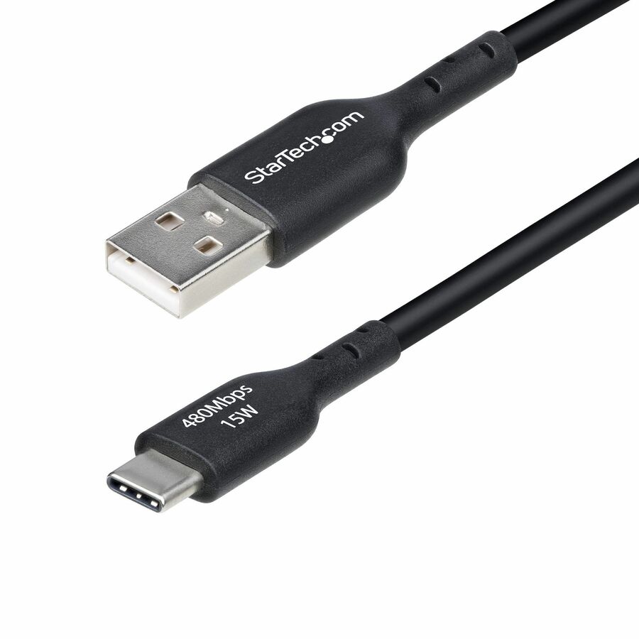 StarTech 10ft (3m) USB-A to USB-C Charging Cable, Charge & Sync, 3A, USB 2.0, TPE Jacket - Black USB Charging Cord