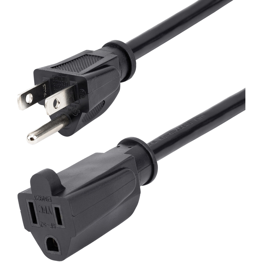 StarTech 3ft (1m) Power Extension Cord, NEMA5-15R to NEMA5-15P Black Extension Cord, 13A 125V, 16AWG, Computer Power Extension Cable