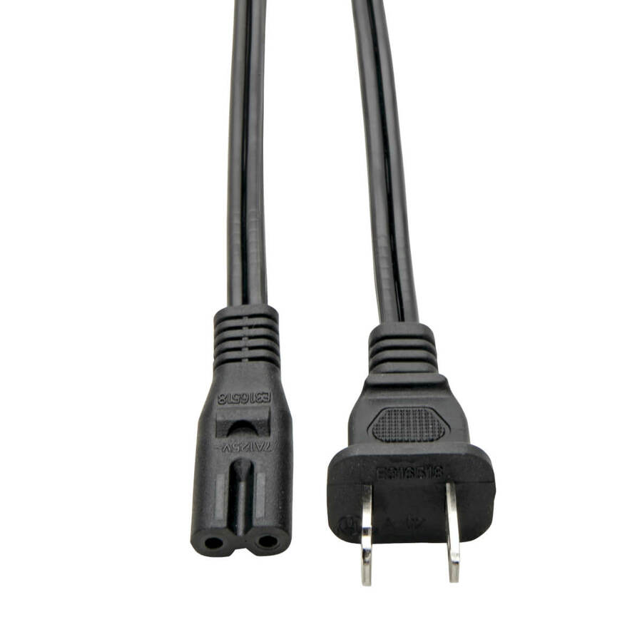 Eaton Tripp Lite Series 2-Slot Non-Polarized Replacement Power Cord, 1-15P to C7 - 10A, 120V, 18 AWG, 6 ft. (1.83 m), Black