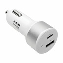 Eaton Tripp Lite Series Dual-Port USB Car Charger with PD Charging - USB Type C (27W) & USB Type A (5V 1A/5W), UL 2089