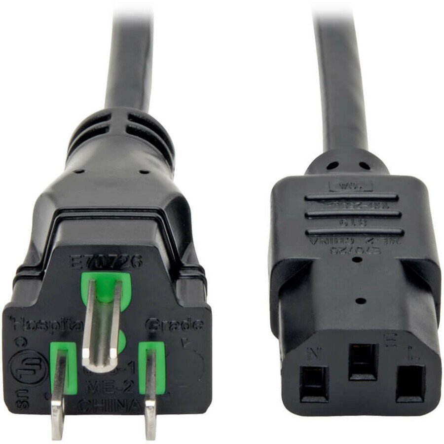 Tripp Lite by Eaton Hospital-Grade Power Cord NEMA 5-15P to C13 - Green Dot 15A 125V 14 AWG 25 ft. (7.62 m) Black
