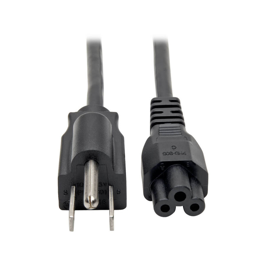 Eaton Tripp Lite Series 3-Slot Power Cord, NEMA 5-15P to C5 - Laptop/Notebook, 7A, 125V, 18 AWG, 6 ft. (1.8 m), Black