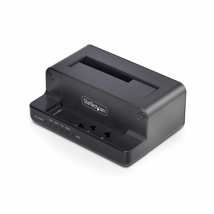 StarTech M.2 NVMe to 2.5/3.5" SATA Drive Duplicator, Dual Bay Standalone Cloner/Dock, Bidirectional NVMe to SATA/SATA to NVMe, TAA