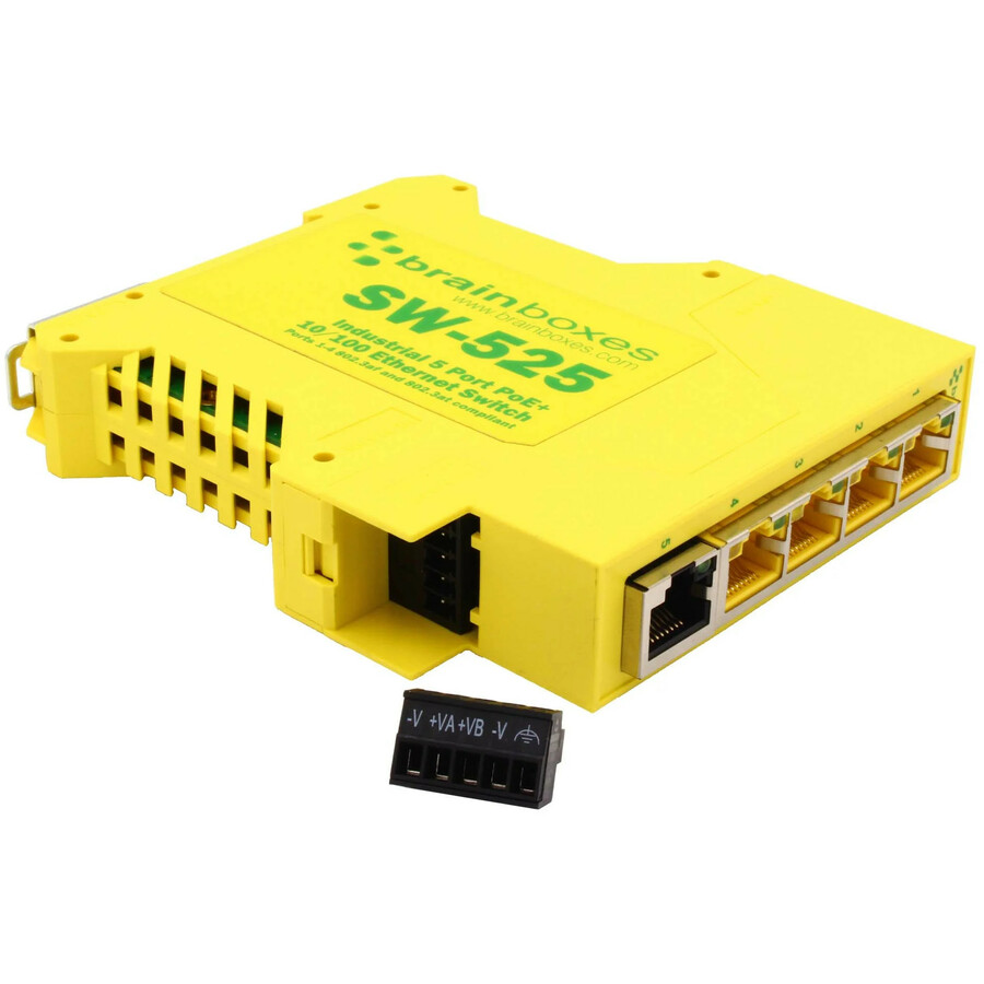Brainboxes Industrial 5 Port PoE+ 10/100 Ethernet Switch