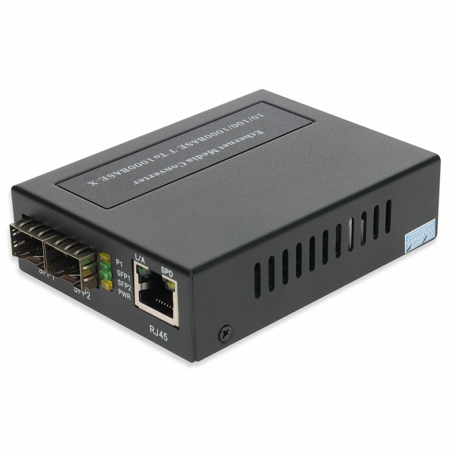 AddOn 1x 10/100/1000Base-TX(RJ-45) to 2x Open SFP Port Managed Media Converter Switch