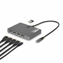StarTech USB-C to Quad-Monitor Workstation Adapter, 4K 60Hz DisplayPort, 140W PD Passthrough for Laptop Charging, 1x USB 2.0 Port, TAA