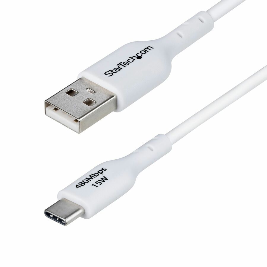 StarTech 3ft (91cm) USB-A to USB-C Charging Cable, Charge & Sync, 3A, USB 2.0, TPE Jacket - White USB Charging Cord