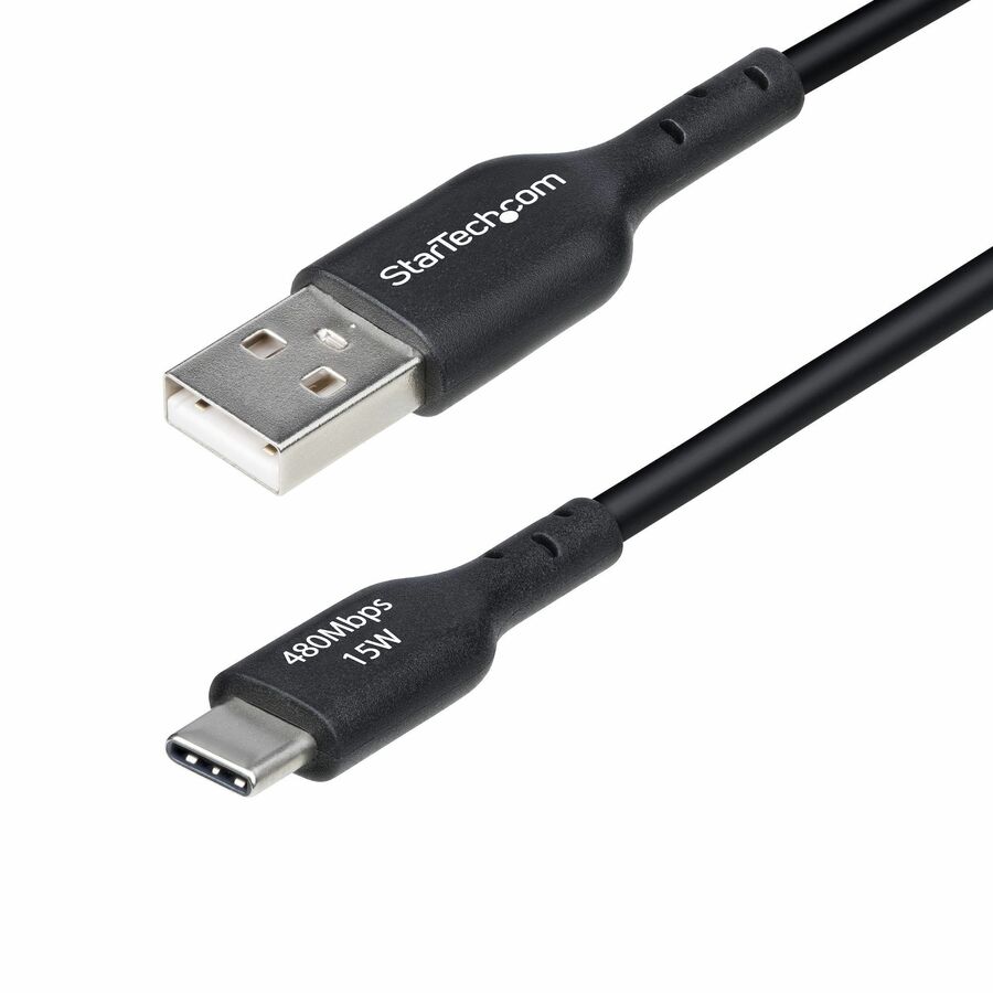 StarTech 3ft (91cm) USB-A to USB-C Charging Cable, Charge & Sync, 3A, USB 2.0, TPE Jacket - Black USB Charging Cord