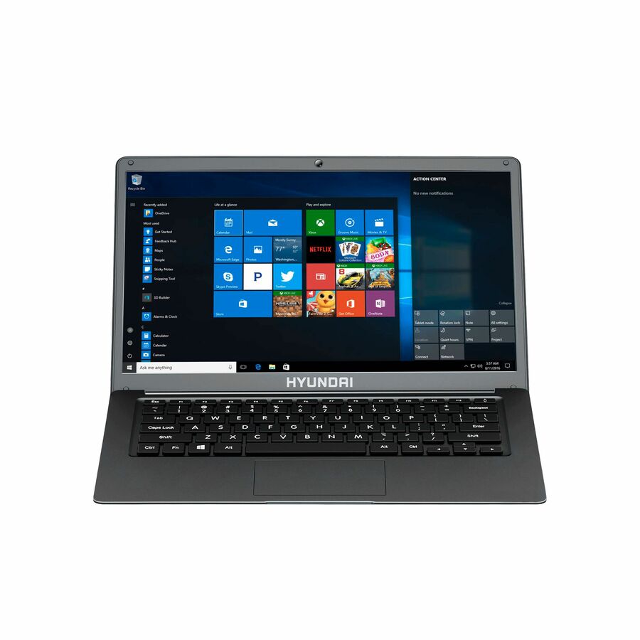 Hyundai HyBook, 14.1" Intel Celeron Laptop, 4GB RAM, 128GB Storage, 2.0MP Webcam, Expandable M.2 SATA SSD Slot, Windows 10 Professional, WiFi, Grey