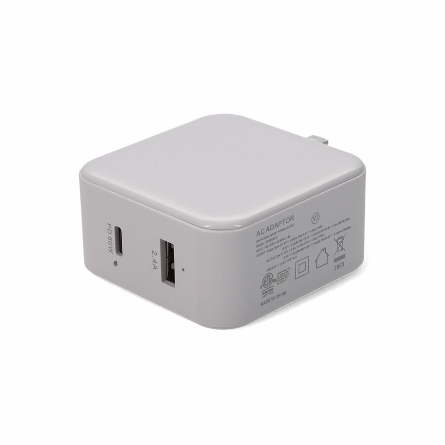 AddOn Wall Plug to USB C 3.1 15V at 3A, or 20V at 3A 60W total for US White