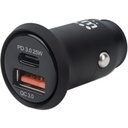 Manhattan Car/Auto Charger, USB-C & USB-A Outputs, USB-C Power Delivery up to 25W, USB-A Charging up to 18W (QC 3.0), Simultaneous Charging, Overload/Overcurrent/Overheat Protection, Black, Three Year Warranty, Blister