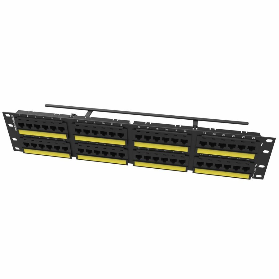 Ortronics Category 6A TechChoice Flat Patch Panel 48 Port 2RU Black