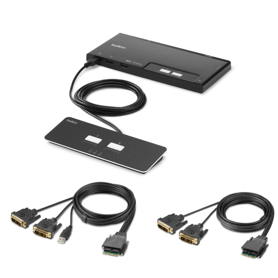 Belkin 2-Port Dual Head DVI Modular Secure KVM Switch PP4.0 W/ Remote