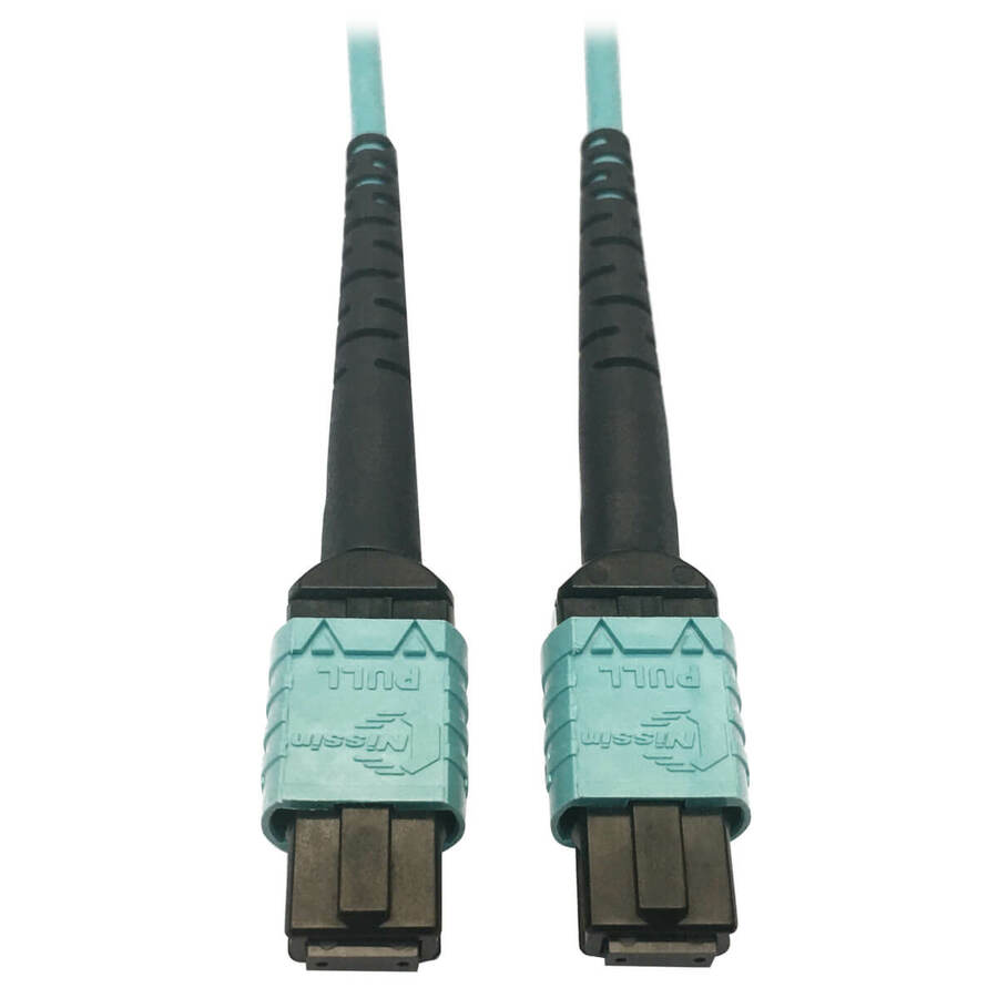 Tripp Lite by Eaton 400G Multimode 50/125 OM4 Plenum-Rated Fiber Optic Cable 24F MTP/MPO-PC (F/F) Aqua 5 m