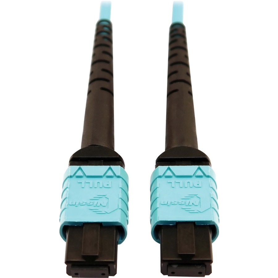 Eaton Tripp Lite Series 400G Multimode 50/125 OM4 Plenum-Rated Fiber Optic Cable, 24F MTP/MPO-PC (F/F), Aqua, 10 m