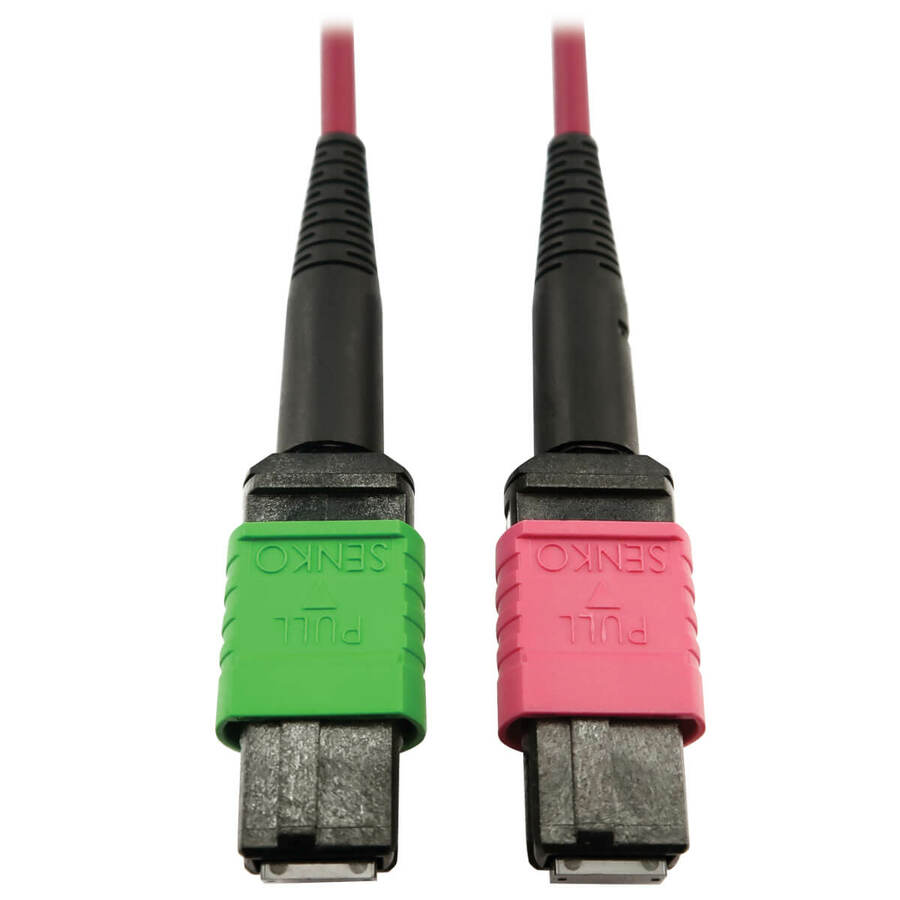 Tripp Lite by Eaton 400G Multimode 50/125 OM4 Plenum Fiber Optic Cable 16F MTP/MPO-APC to MTP/MPO-UPC (F/F) Magenta 5 m