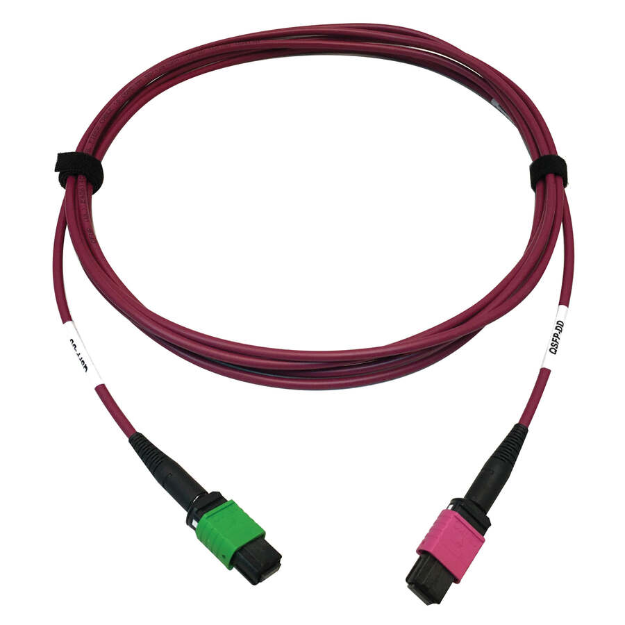 Eaton Tripp Lite Series 400G Multimode 50/125 OM4 Plenum Fiber Optic Cable, 16F MTP/MPO-APC to MTP/MPO-UPC (F/F), Magenta, 3 m
