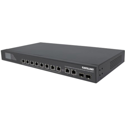 Intellinet 8-Port Gigabit Ethernet Ultra PoE Switch with 4 Uplink Ports and LCD Screen, 8 x PoE ports, IEEE 802.3bt Power over Ethernet (Ultra PoE), 2 x RJ45 Uplink, 2 x SFP Uplink, 380 W, Endspan, 19" Rackmount (With C14 2 Pin Euro Power Cord), Box