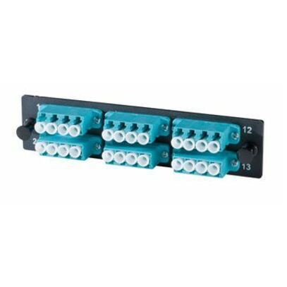 Ortronics Q-Series OFP Adapter Panel, 6-LC Quad , 24 fiber, multimode aqua adapters, OM3/4