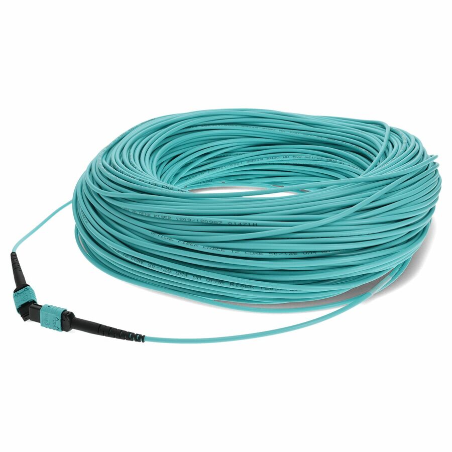 AddOn 200m MPO/UPC to MPO/UPC Aqua OM4 OFNR (Riser-Rated) 12-Strand Fiber Patch Cable