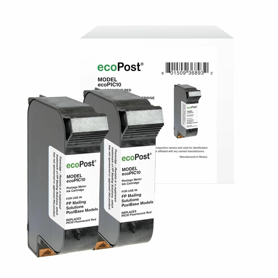 ecoPost Remanufactured Postage Meter Fluorescent Red 2 Pack Ink Cartridge for FP Mailing Solutions PIC10