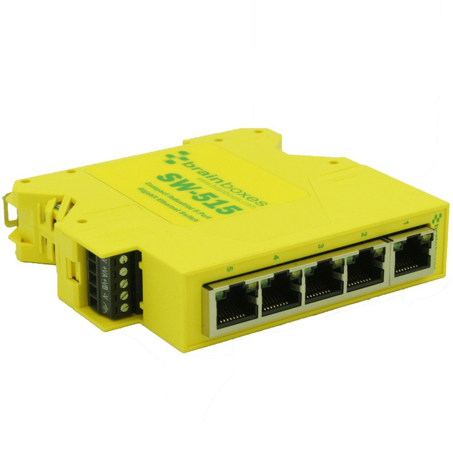 Brainboxes Compact Industrial 5 Port Gigabit Ethernet Switch DIN Rail Mountable