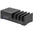 Manhattan Charging Station with Wireless Charging Pad (detachable), 1x Wireless, 1x USB-C and 4x USB-A Ports, Wireless Output: 2A, USB-C Output: 3A, USB-A Outputs: 1x 3A and 3x 2.4A max, Cable 1m, Black (Power Cable: Euro 2-pin plug to C7 figure-of-8 connector)