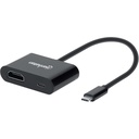 USB-C to HDMI and USB-C (inc Power Delivery), 4K@60Hz, 19.5cm, Black, Power Delivery to USB-C Port (60W), Male to Females, Lifetime Warranty, Equivalent to CDP2HDUCP