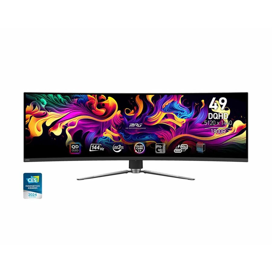 MSI MPG 491CQP QD-OLED 49" Class Dual Quad HD (DQHD) Curved Screen Gaming OLED Monitor - 32:9 - Metallic Black