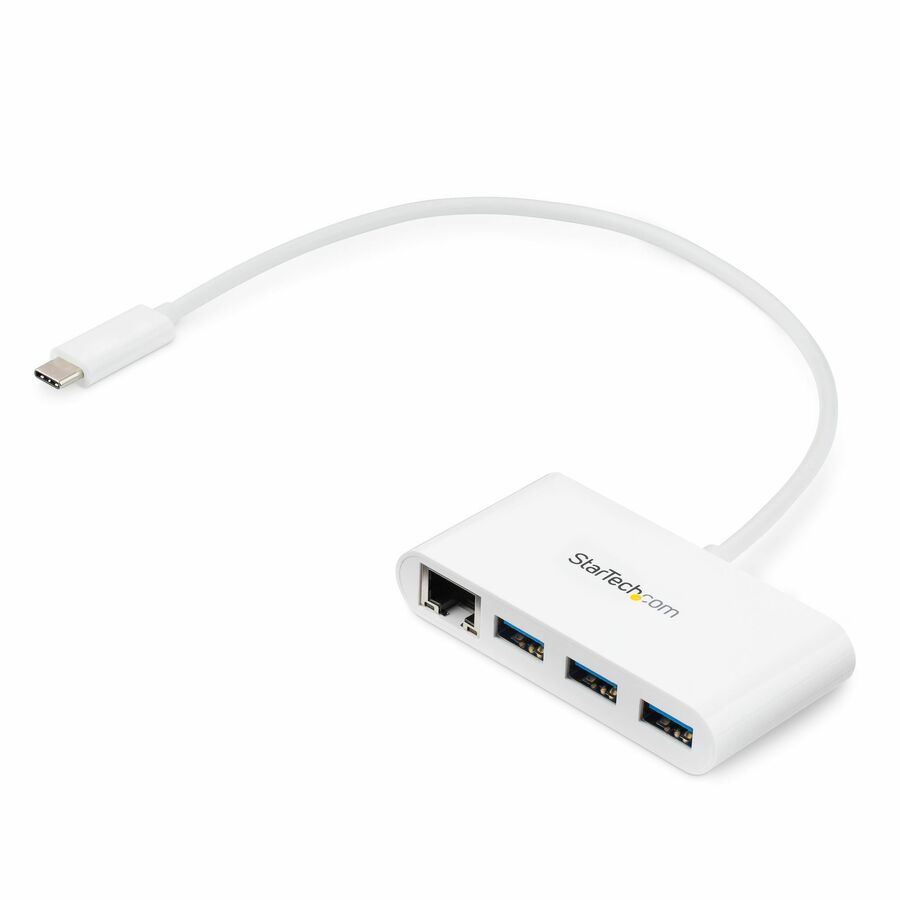 StarTech 3 Port USB C Hub with Gigabit Ethernet - USB-C to 3x USB-A - USB 3.0 - White - USB Hub with GbE - USB-C to USB Adapter - USB Type C Hub