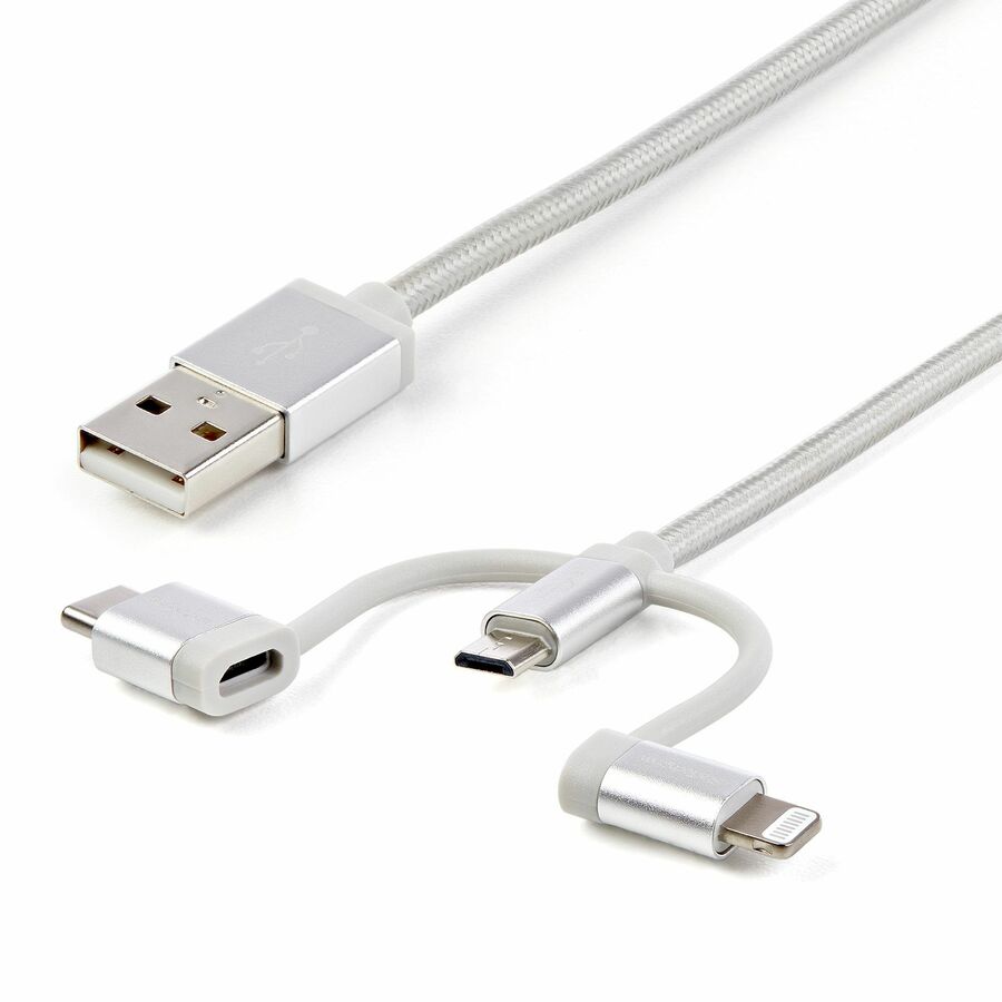 StarTech 6ft (1.8m) USB Multi-Charging Cable, USB-A to Lightning/USB-C/Micro-USB, Apple MFi Certified, Braided Nylon Jacket; USB 3-in-1 Charger Cable/Cord
