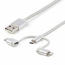 StarTech 6ft (1.8m) USB Multi-Charging Cable, USB-A to Lightning/USB-C/Micro-USB, Apple MFi Certified, Braided Nylon Jacket; USB 3-in-1 Charger Cable/Cord