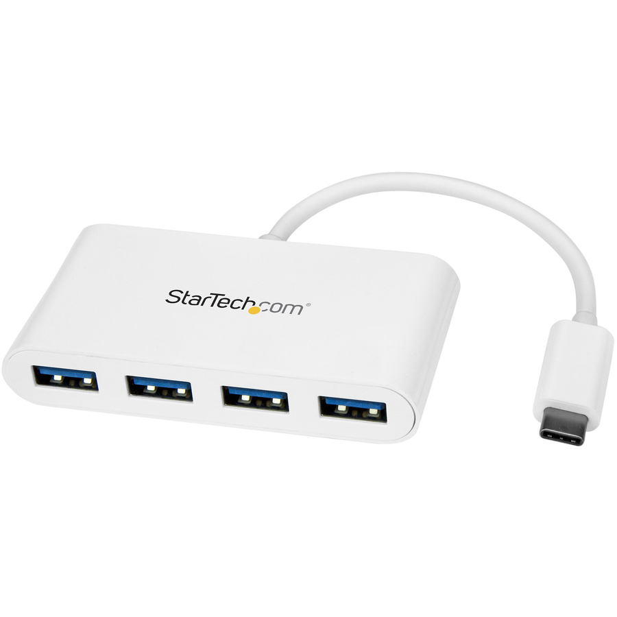 StarTech 4 Port USB C Hub with 4x USB-A (USB 3.0 SuperSpeed 5Gbps) - USB Bus Powered - Portable/Laptop USB Type-C Adapter Hub - White